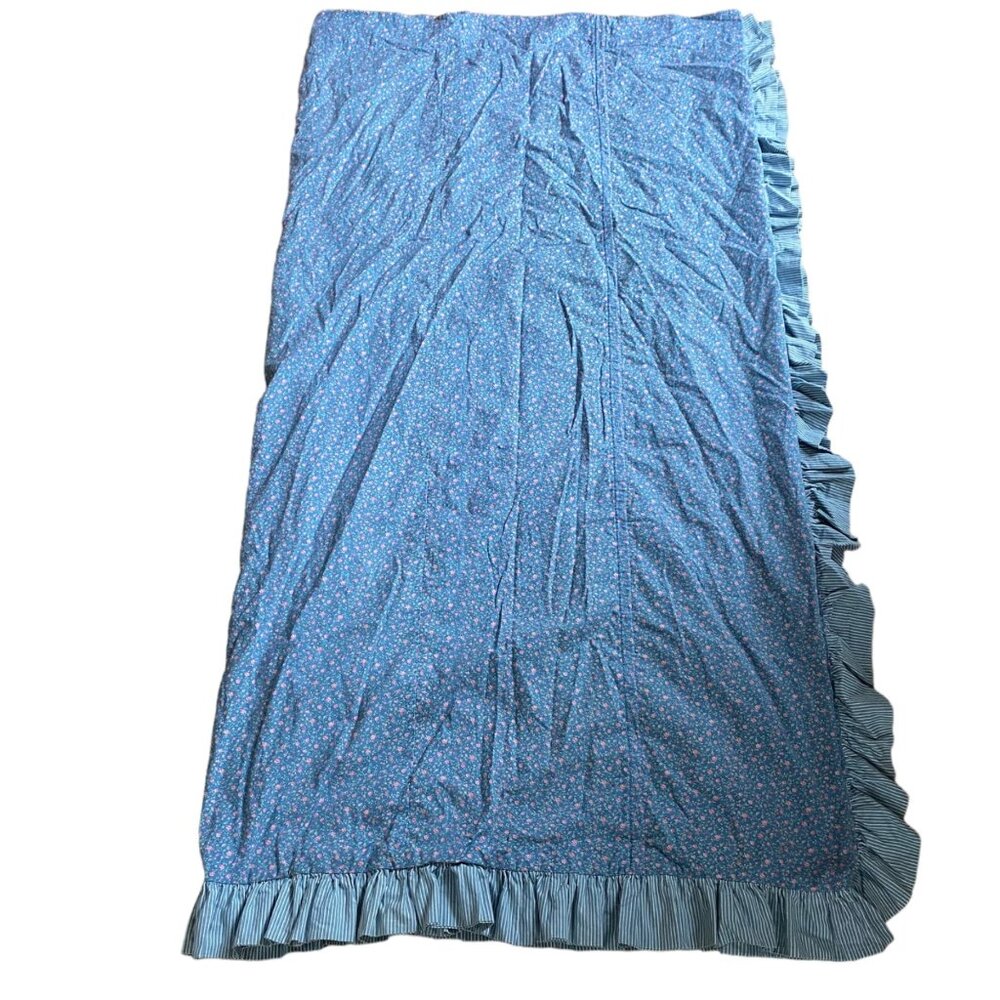Vintage 90's cotton microfloral fabric percale blue floral striped ruffle valanc